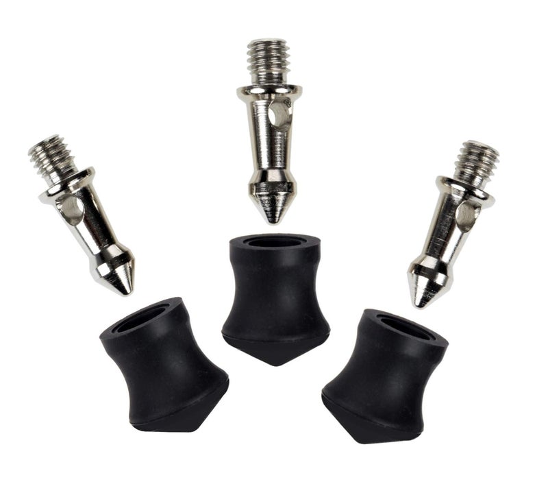 Desmond Set of 3 3/8" Brass Universal Tripod Spikes & Rubber Boots DCF Replacement Feet - Image 1